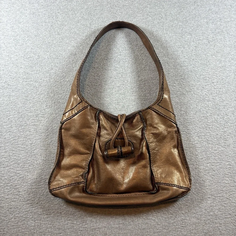 VTG Fifty Four Fossil Bronze Metallic Leather Hobo Shoulder Bag Y2K Toggle Purse